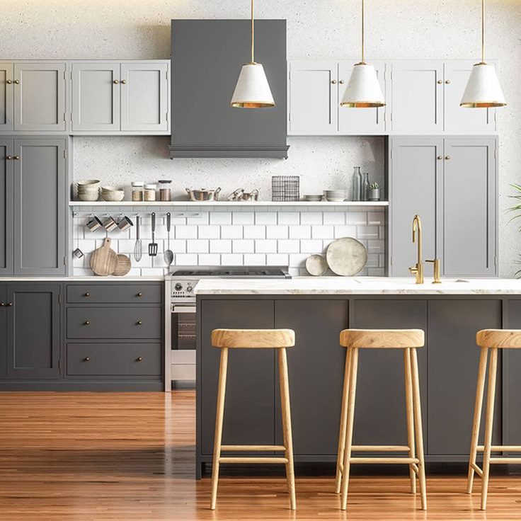 modern greys and marble effect worktop bright and airy 